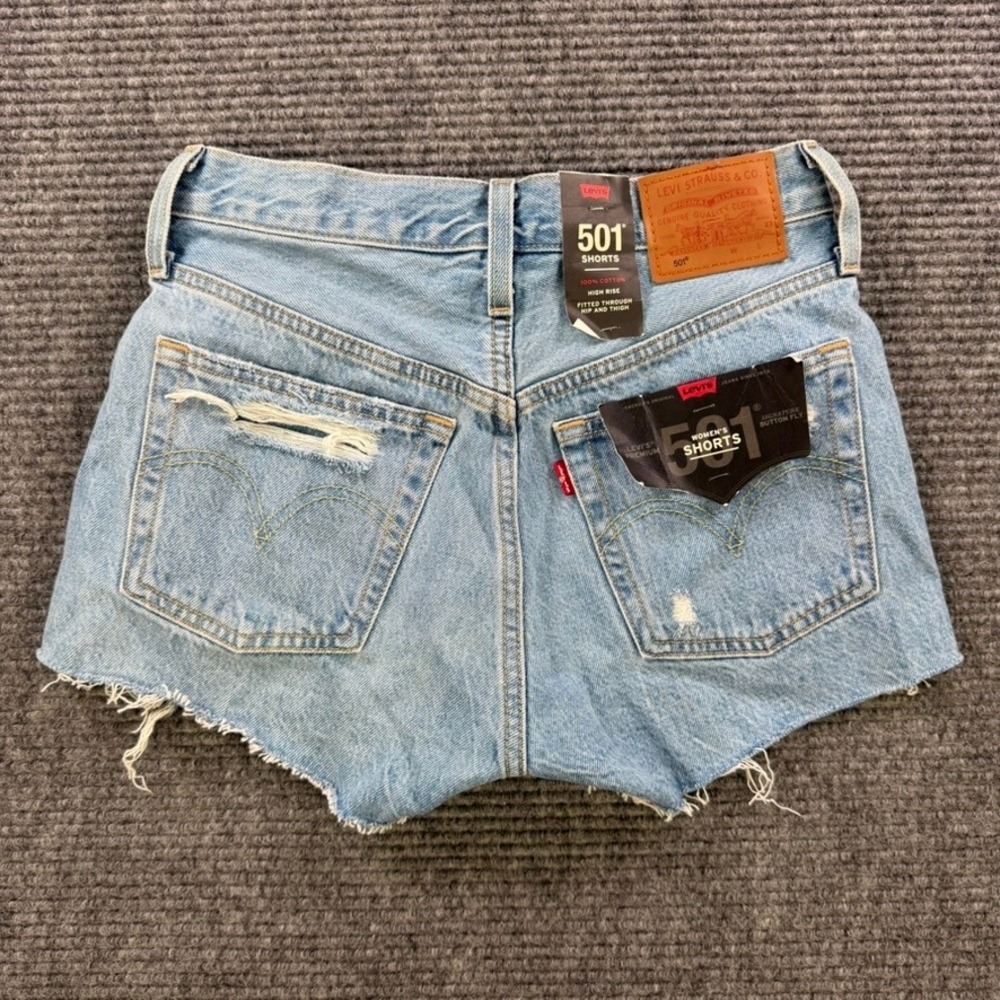 NEW Levis Premium 501XX High Rise Distressed Denim Shorts Womens 25 Light Wash - Picture 2 of 16